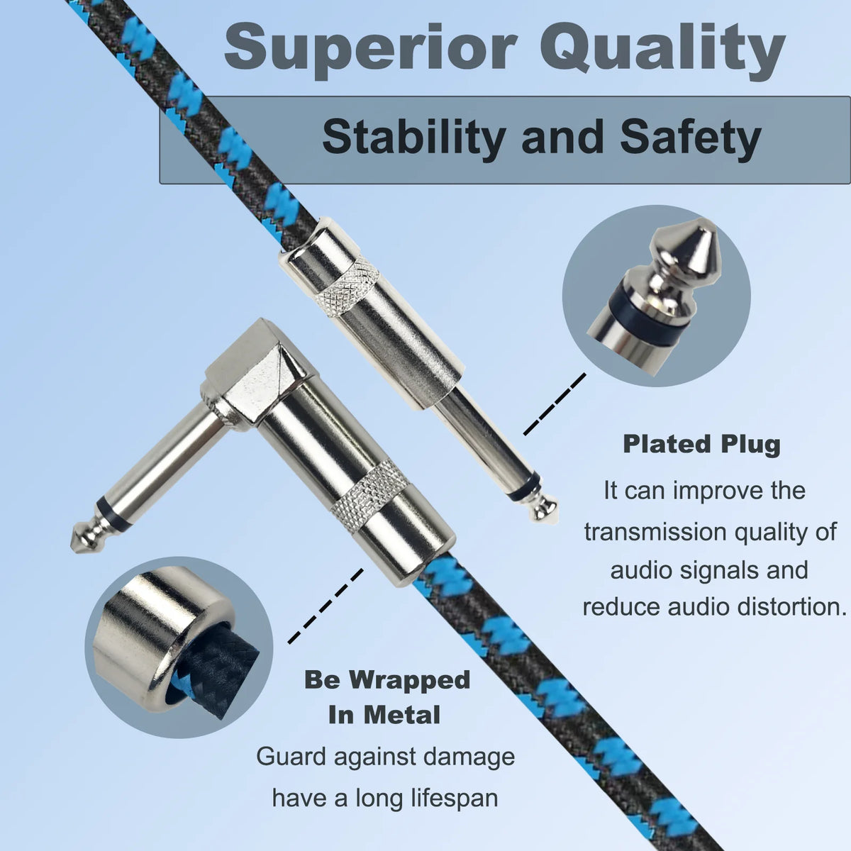 Braided Guitar Cable with 90° Plug – Noise Reduction for Clear Sound