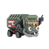 A green trash truck building block set with a working dump function.
