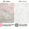 Comparison of our canvas and other canvases showing ease of painting and clarity.