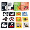 Sammlung von Montessori-Flashcards mit Objekten wie Obst, Tiere und Fahrzeuge für die frühe Entwicklung.