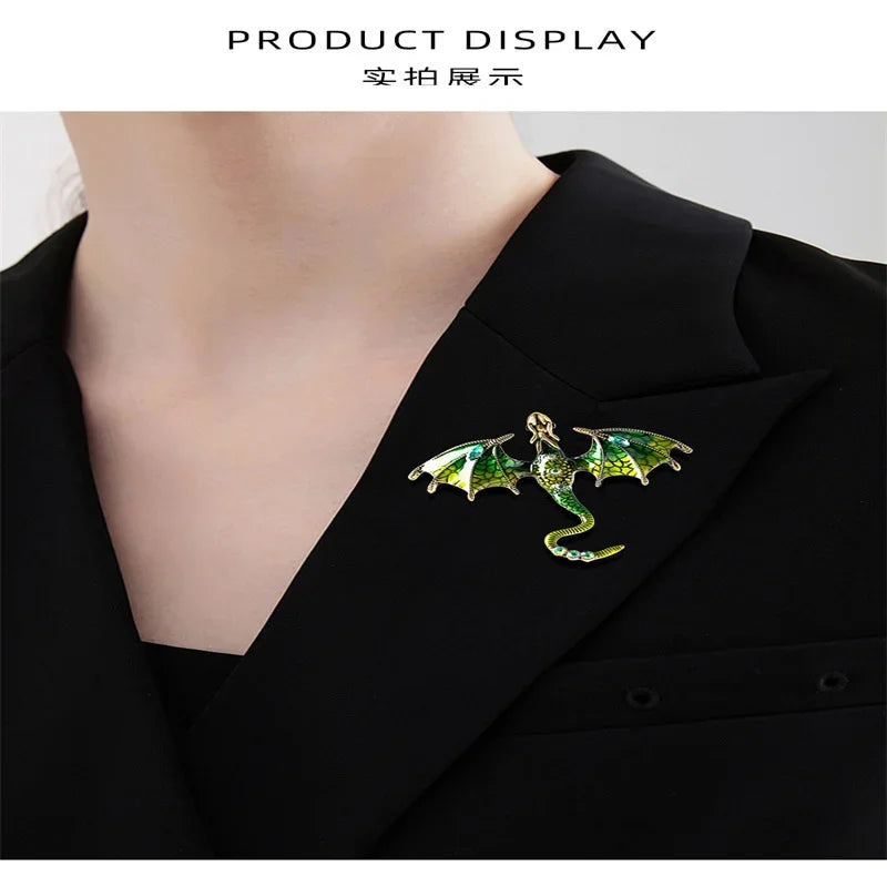 Enamel Dragon Brooch with Rhinestone Accents