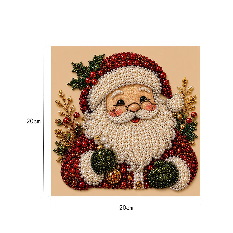 A painting kit featuring a Santa beard and festive holly design made with pearls and glitter.