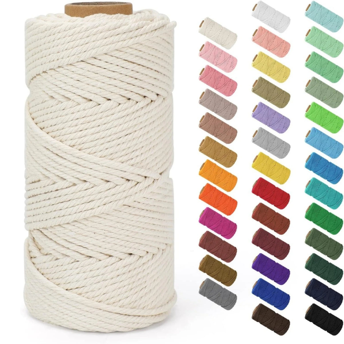 Spool of natural cream colored cotton macrame rope for crafts and decor