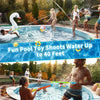 A person is using a long range water blaster toy to shoot water up to 40 feet in a swimming pool.