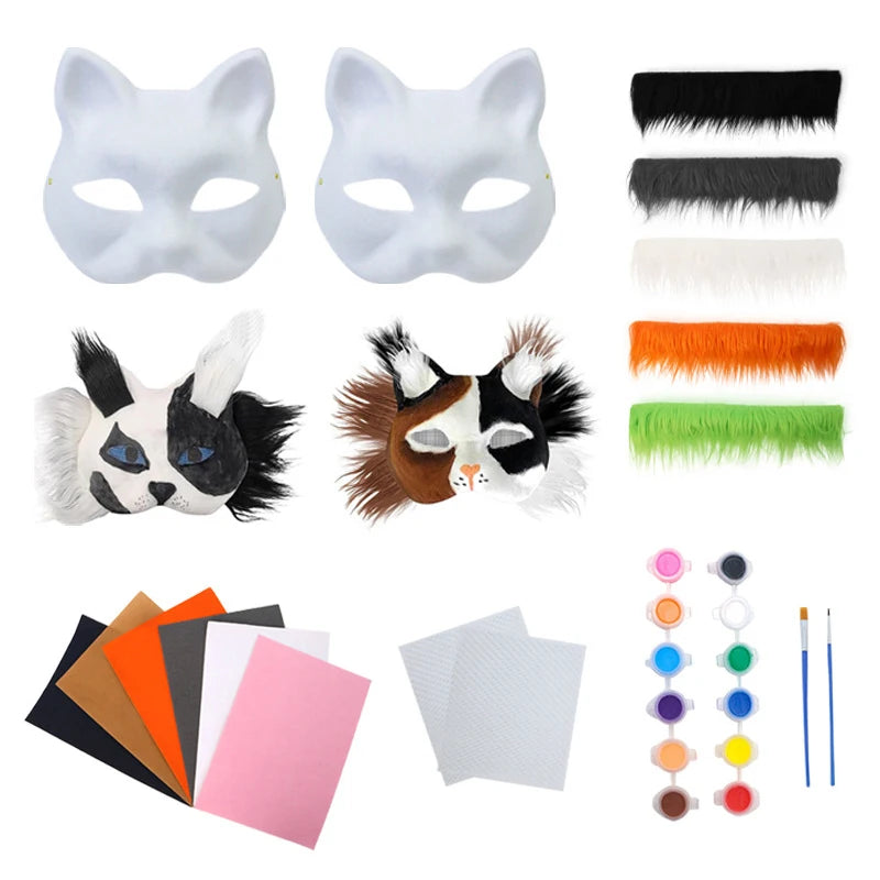 DIY Therian Animal Mask Craft Kit - Set of 3 Half Face Cat & Fox Masks