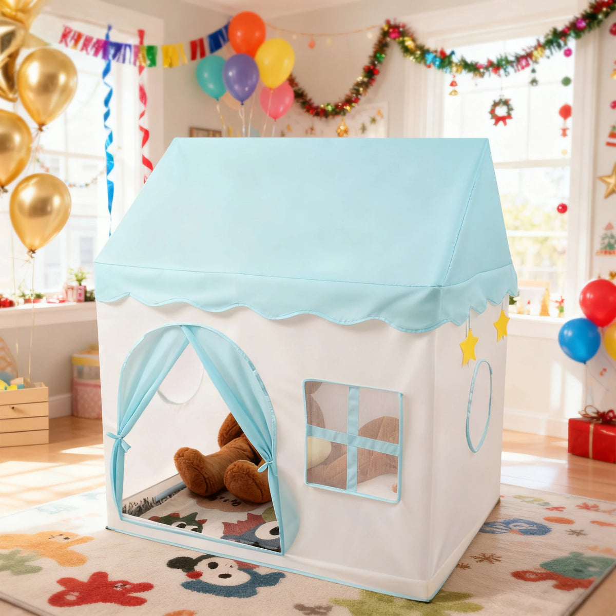 Pink Floral Castle Playhouse Tent for Kids