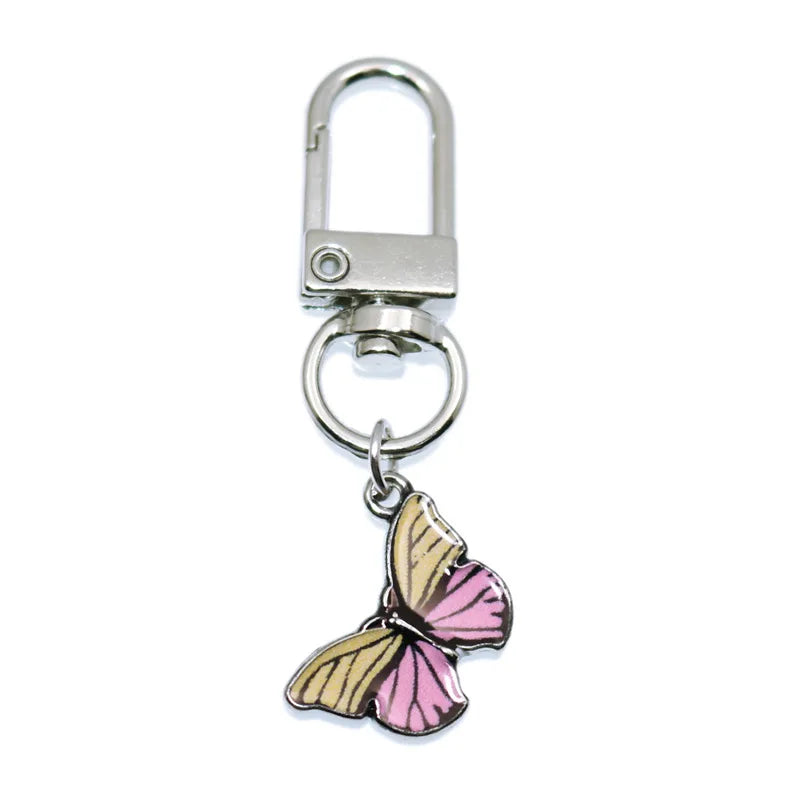 Silver padlock keychain with a butterfly charm