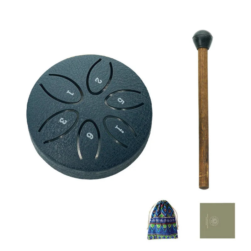 Mini Steel Tongue Drum with Mallet – 6 Notes, Portable Hand Pan for Meditation & Yoga