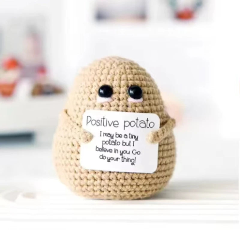 Handmade Knitted Coffee Doll with Card – Funny Crochet Desk Decor