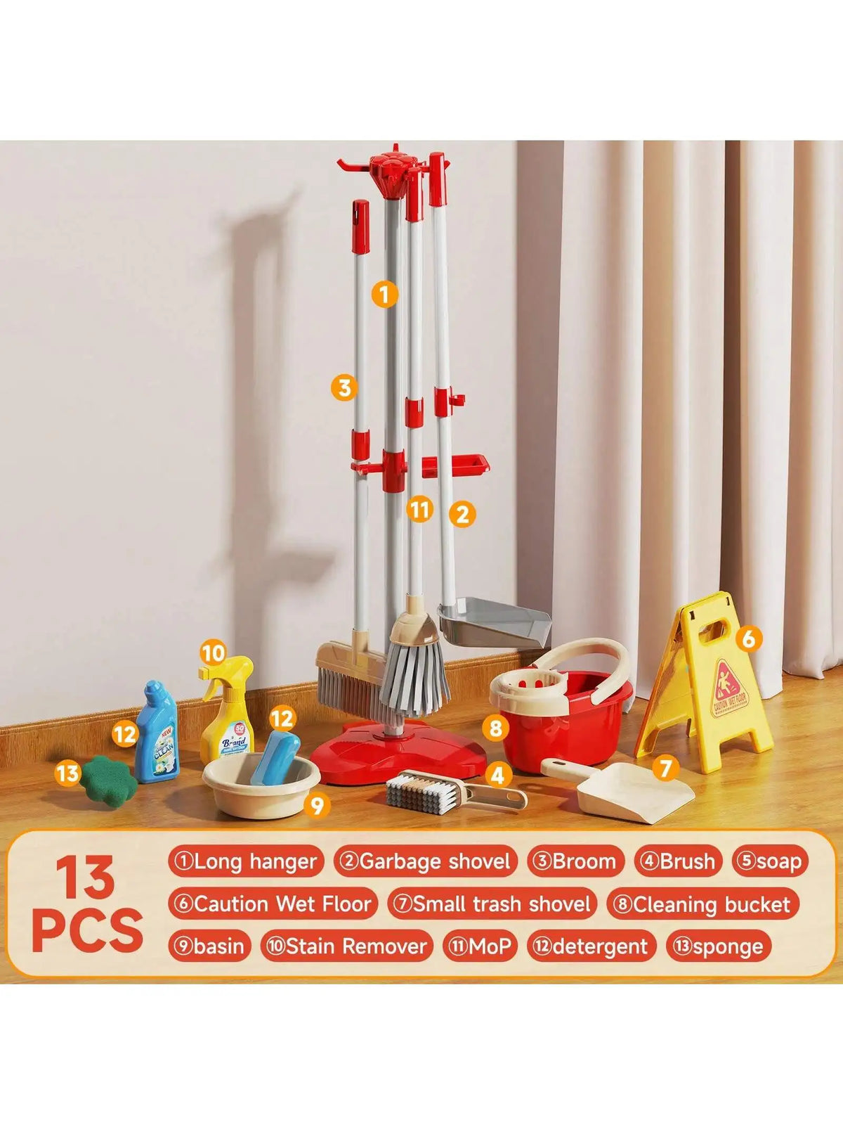 Kids Pretend Play Cleaning Set with Working Toy Vacuum