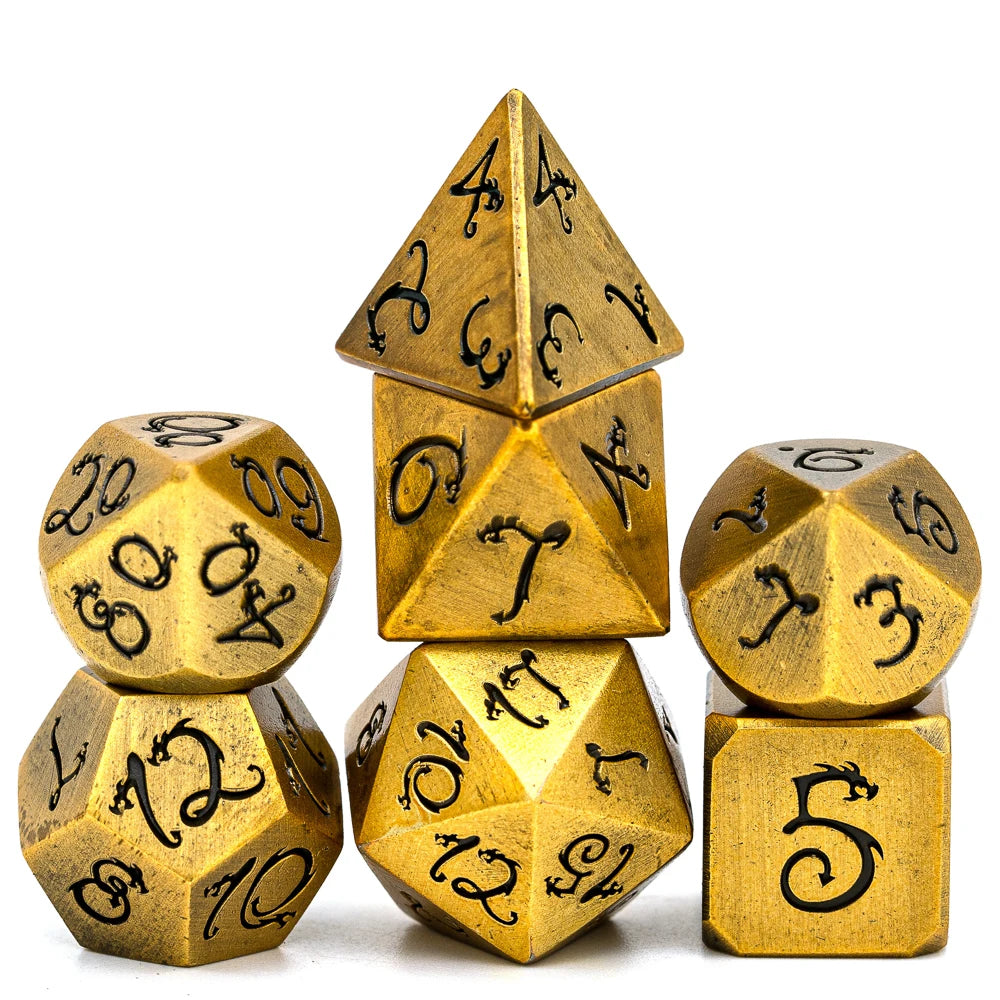 Premium Metal Polyhedral Dice Set with Dragon Font