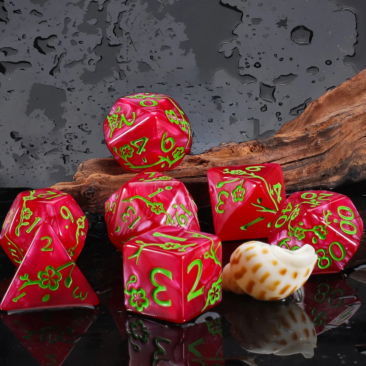 Plum Flower Polyhedral Dice Set (7 Pieces)
