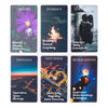 Ensemble de neuf cartes oracles style tarot représentant des concepts spirituels comme la poursuite, l'intimité, les âmes sœu
