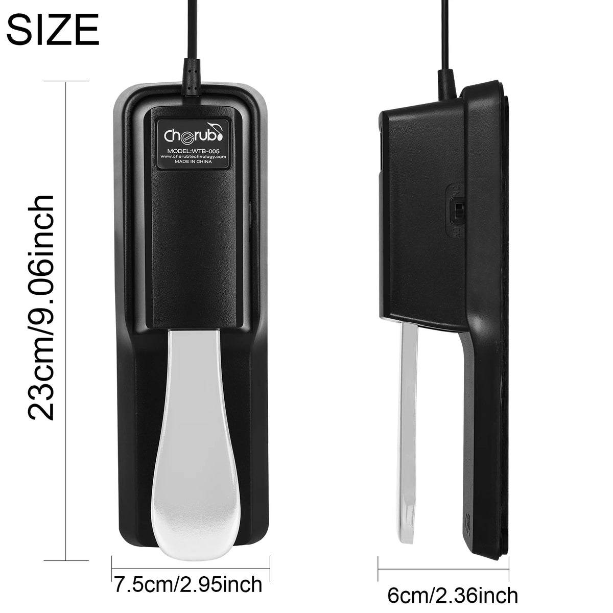 Universal Sustain Pedal with Polarity Switch for Digital Pianos and Keyboards