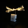 Battery-powered fairy lights with three glow modes are displayed, featuring bright golden string lights extending from a whit