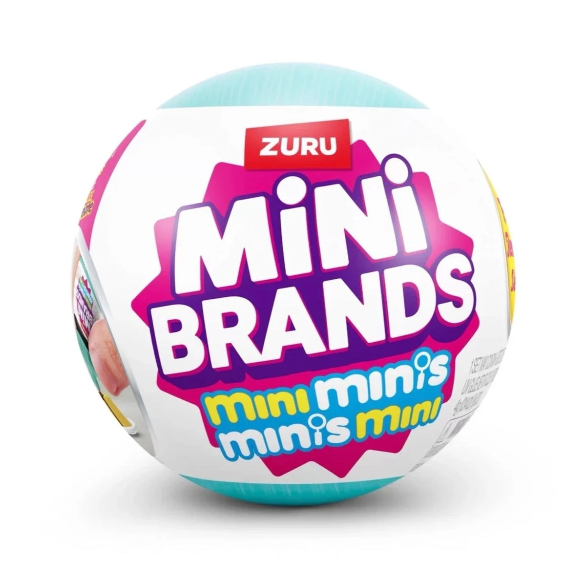A Zuru Mini Brands Mystery Ball collectible toy with a pink and blue design.