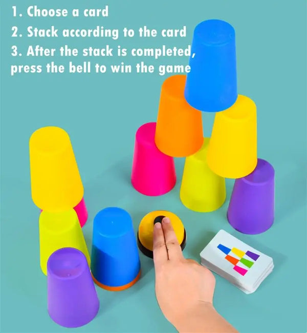 Montessori Stacking Cup Game with Color Cards