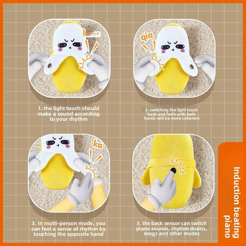 A set of light touch musical plush piano toys demonstrating various interaction modes like rhythm and multi-person play.