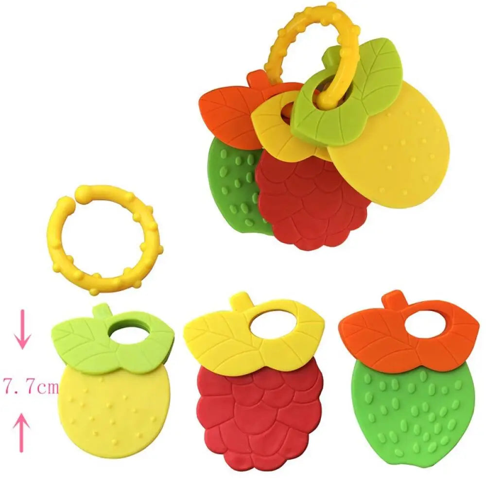 Fruit-Shaped Silicone Teether and Rattle for Babies