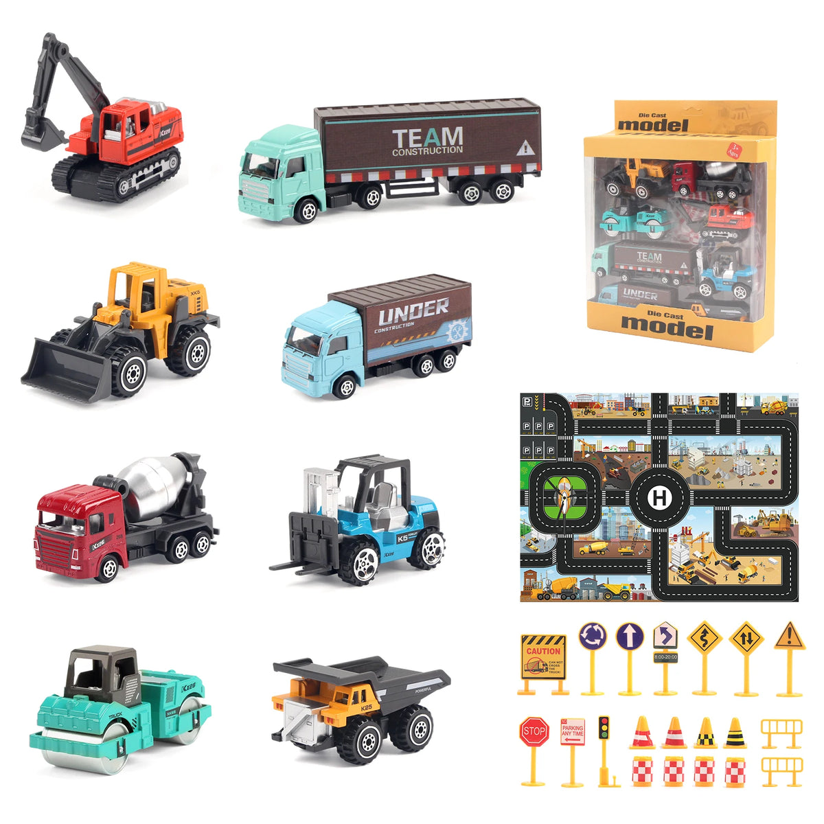Die-Cast Metal Construction Truck Set - 6 Classic Vehicles