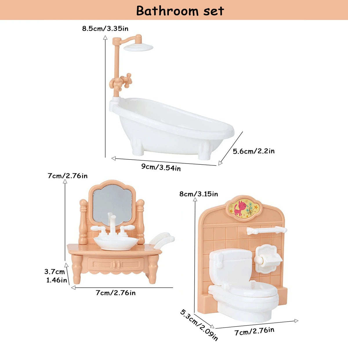 Dollhouse Furniture Set for Pretend Play – 3-Room Miniature Collection