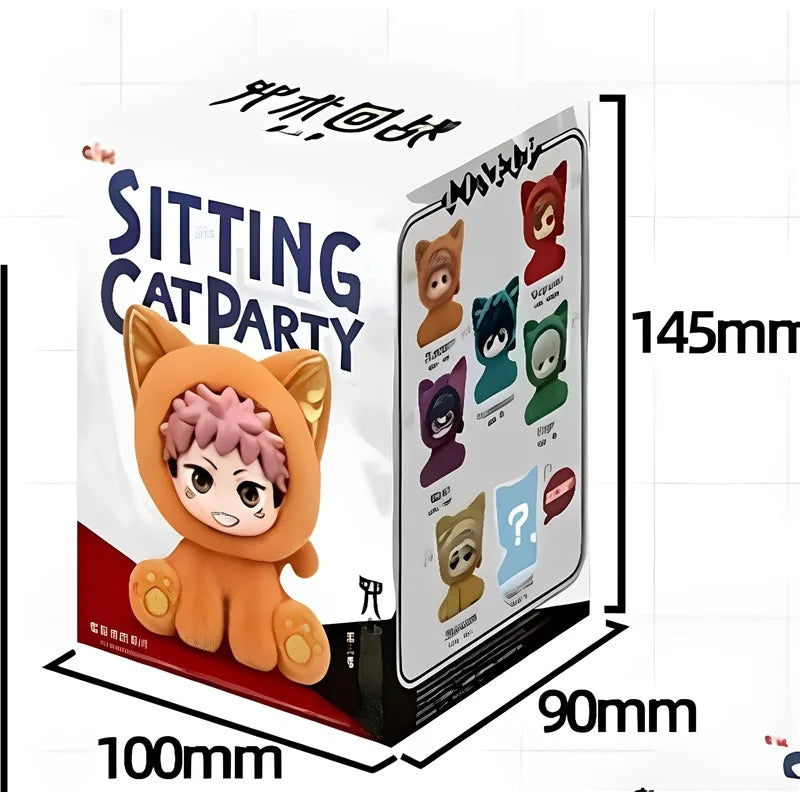 A box for a Sitting Cat Party collectible figure blind box featuring characters from Jujutsu Kaisen