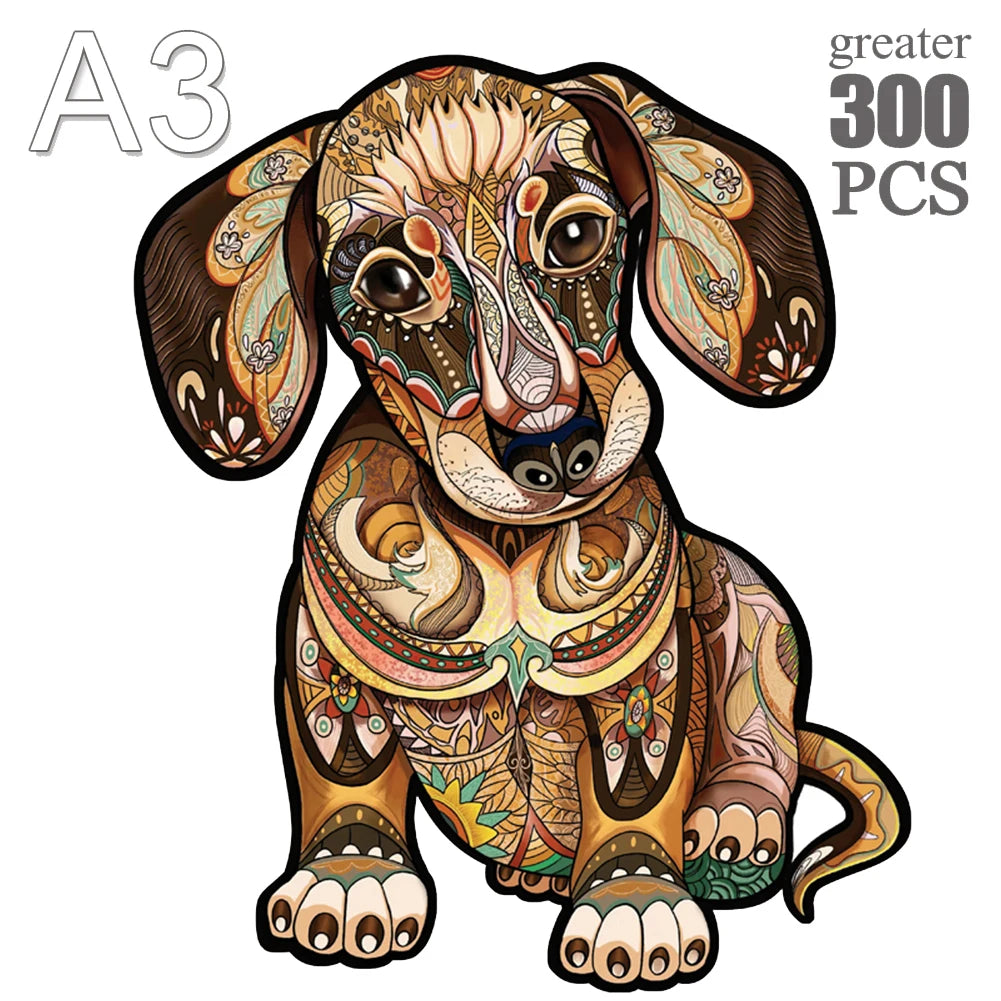 A watercolor illustration of a puppy dog head and body designed for an A3 jigsaw puzzle.