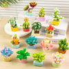 A collection of colorful DIY flower succulent building blocks and desktop plant decor in various shades of green, pink, yello