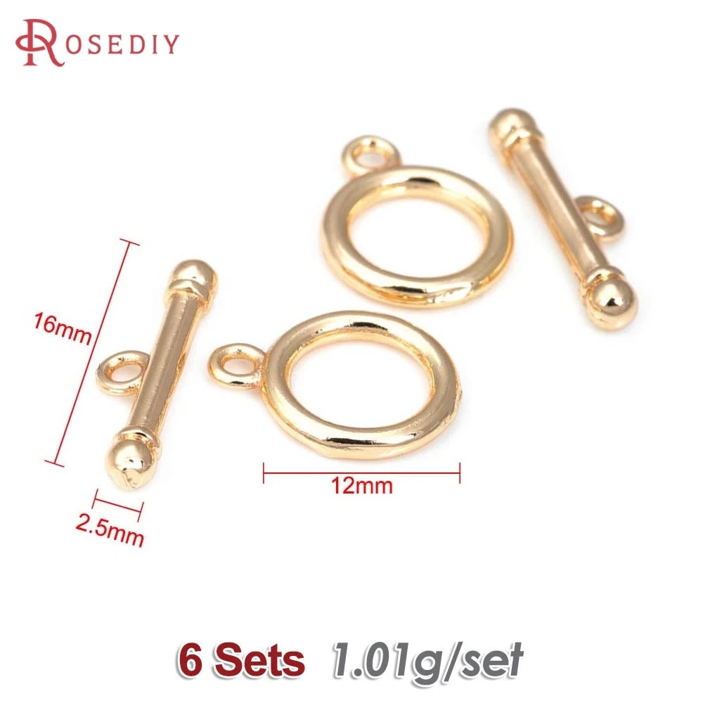 Six sets of 18K gold round O-toggle clasps for bracelets and jewelry making