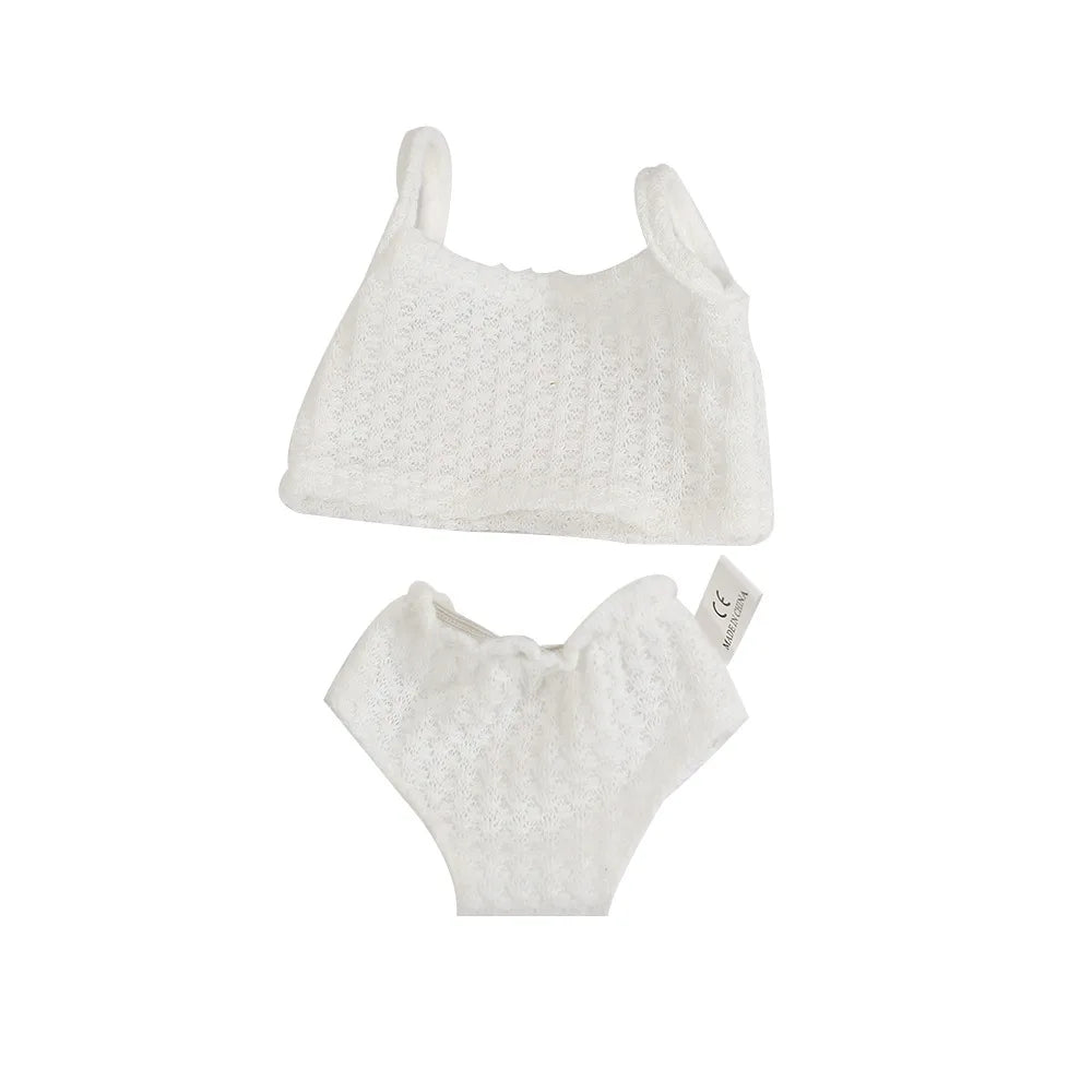 White 3-piece doll outfit set for a baby doll