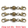 Five brass magnetic clasps for jewelry making, featuring a clasp out diameter of 6mm.