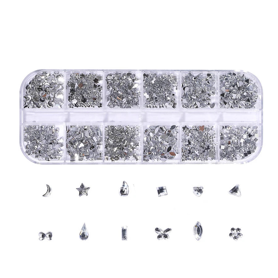 12-Color Glass AB Rhinestone Nail Art Kit