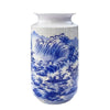 Blue and white porcelain flower vase featuring a landscape scene in a 3D puzzle design
