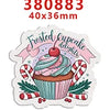 A pink frosted cupcake design featuring a swirl of frosting and a cherry on top.