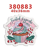 A pink frosted cupcake design featuring a swirl of frosting and a cherry on top.