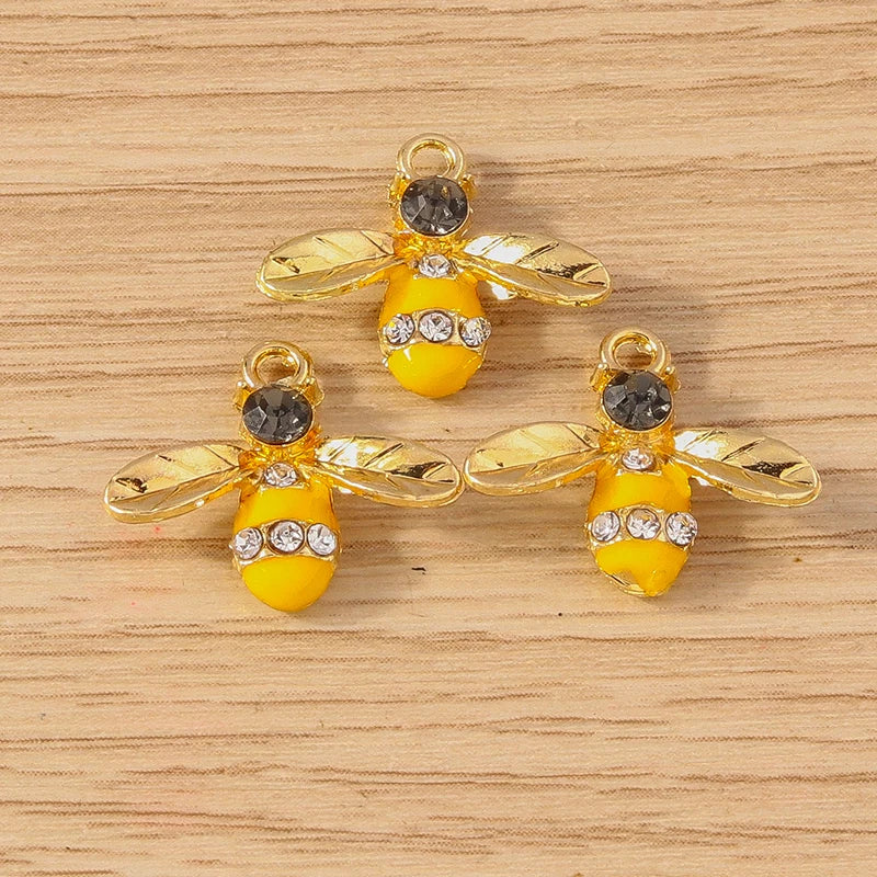Gold Enamel Honeybee Charms for Jewelry Making (Set of 10)