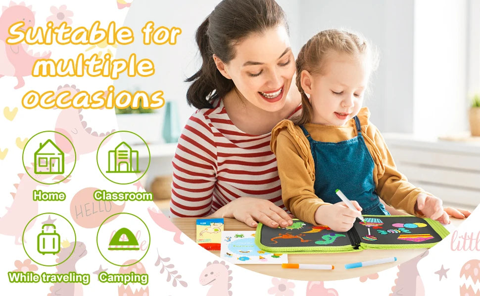 Reusable Erasable Doodle Book for Kids with 12 Watercolor Pens