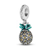 A silver fruit charm bead featuring a pineapple design with green leaves and yellow zircon accents.
