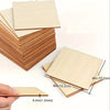 A stack of ten unfinished light wood squares for crafting, with a hand holding a single square.