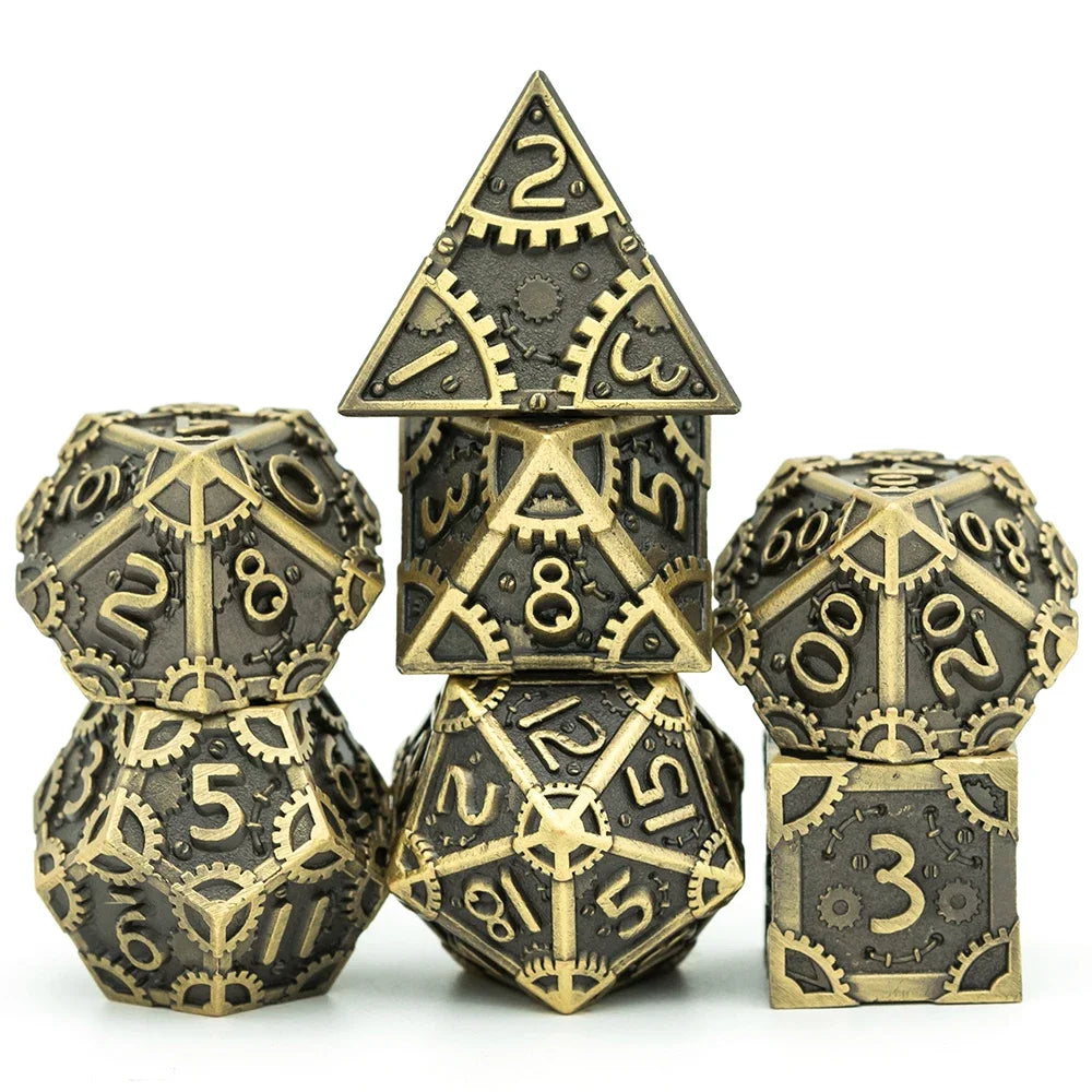 Steampunk Metal Dice Set - 7-Piece Polyhedral RPG Dice