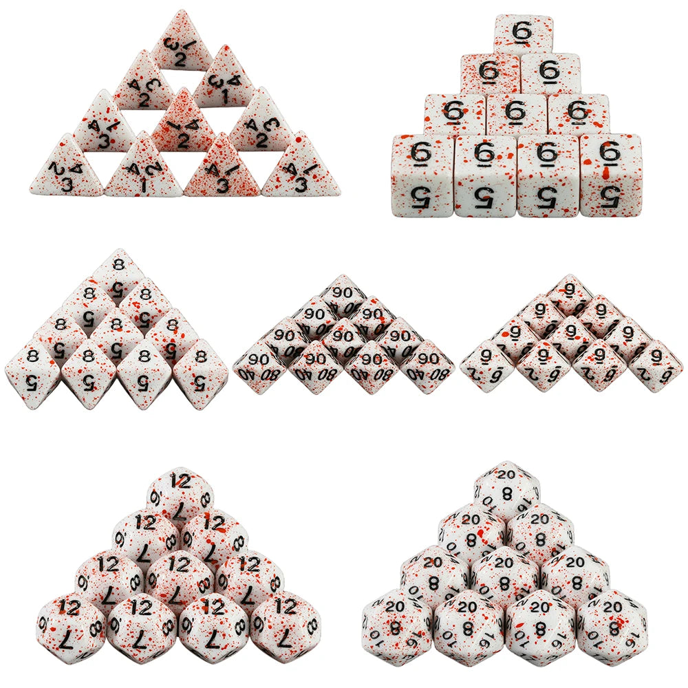 Opaque White Polyhedral Dice Set with Blood Effect for Tabletop RPGs