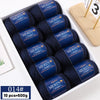 A box of YEDAN MERIN worsted wool thread yarn in navy blue color, showing ten balls.