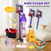 A kids clean set featuring a 3-in-1 vacuum cleaner and various cleaning tools like a brush and mop.