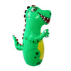 A bright green inflatable dinosaur punching bag for kids with large eyes and a smiling expression.