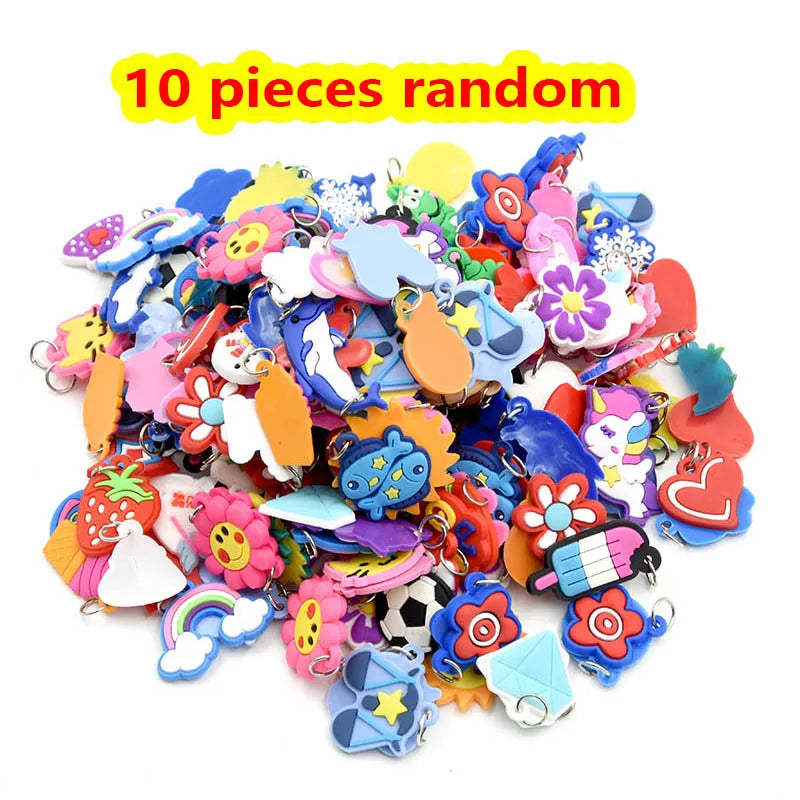 A collection of 10 random glow-in-the-dark loom band bracelet making components and beads.