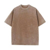 A plain, oversized brown t-shirt with a crew neck and short sleeves.