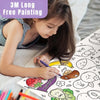 A young girl is drawing on a large sheet of paper with a purple crayon, demonstrating 3M Long Free Painting.