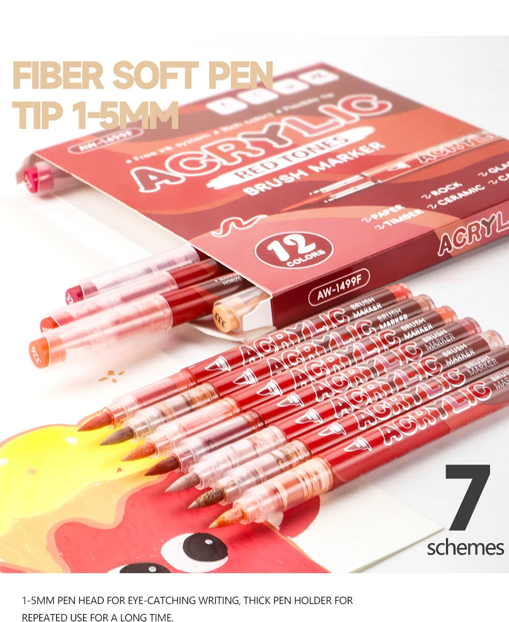 Acrylic Marker Set with Soft Brush Tips – 12 Colors