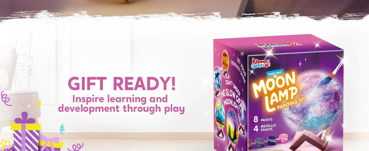 A box of the DIY 3D Moon Night Light Craft Kit featuring a purple and blue spherical moon design.