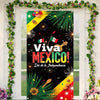 A vibrant door cover featuring a Viva Mexico design with Mexican flag elements and greenery.